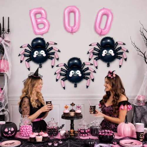 Halloween Balloon Set with BOO Letters and Spider Balloons - Pink & Black