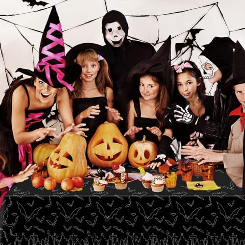 Halloween Bat Tablecloth 3 Pack - Spooky Party Decorations, 54 x 108 Inches, Black Halloween Table Cover - Variation of THIS listing