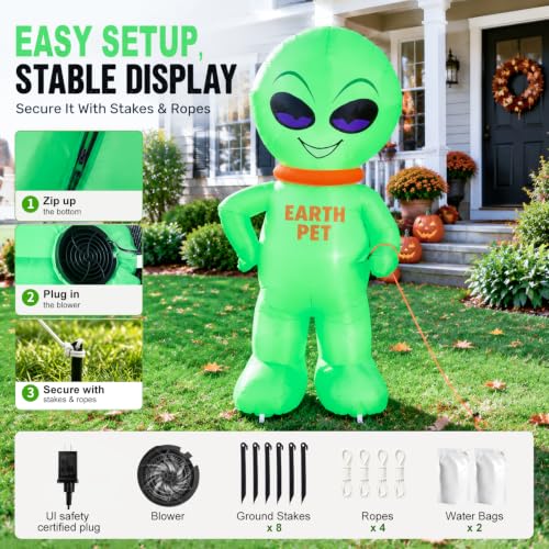 6 Ft Inflatable Alien Halloween Yard Decoration with LED Lights - Alien Variation