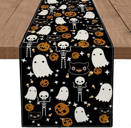 Halloween Black Cat Pumpkins Table Runner 13x120 Inch Seasonal Kitchen Decor