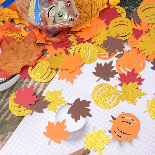 Fall Maple Leaf Pumpkin Confetti for Halloween Thanksgiving Christmas Party Decoration - 2 Bags