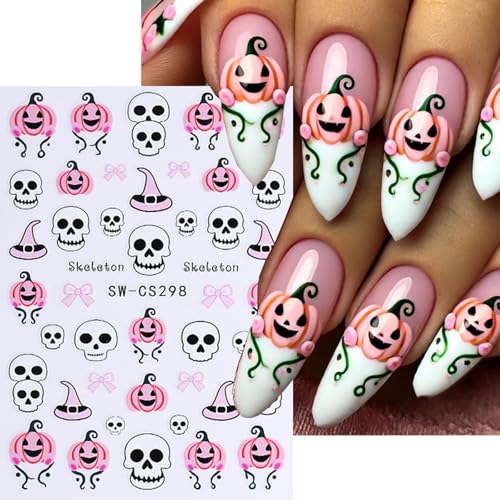 Halloween Nail Stickers Cartoon Ghost-18 Self-Adhesive 6 Sheets for Manicure & DIY Decor