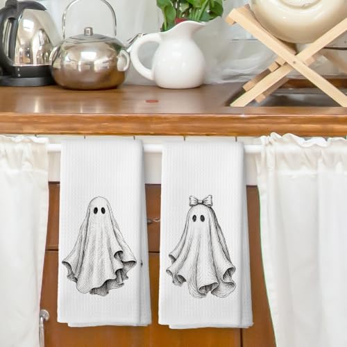 Halloween Ghost Kitchen Dish Towels Set of 2 - Autumn30 Variation 16x24in Microfiber
