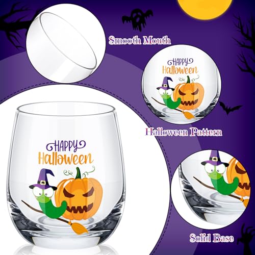 Halloween Wine Glass Set - Spooky 12oz Stemless Drinking Cups for Party, Gift, Halloween Decor