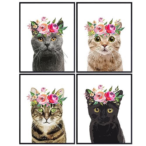 Cat Wall Art Prints Set - Unframed 11x14 Cute Kitten Room Decor