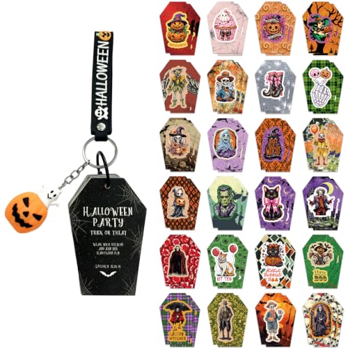 Halloween Keychain Stickers Pack Set with Pumpkin & Ghost Elements - Black Variation