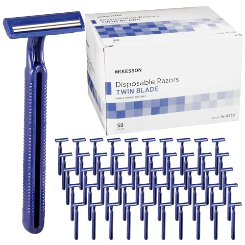 Disposable Razors Twin Blade 50 Count - Stainless Steel Blades, Blue Handle - McKesson