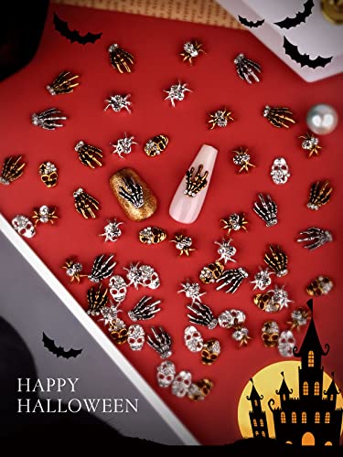Halloween Nail Art Charms Set - Skull Spider Skeleton Hands, 60 Pieces, Variation Pattern-1