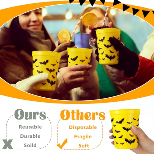 16 oz Bat Party Cups Set - Black and Yellow Plastic Drinking Cups for Birthday & Themed Parties
