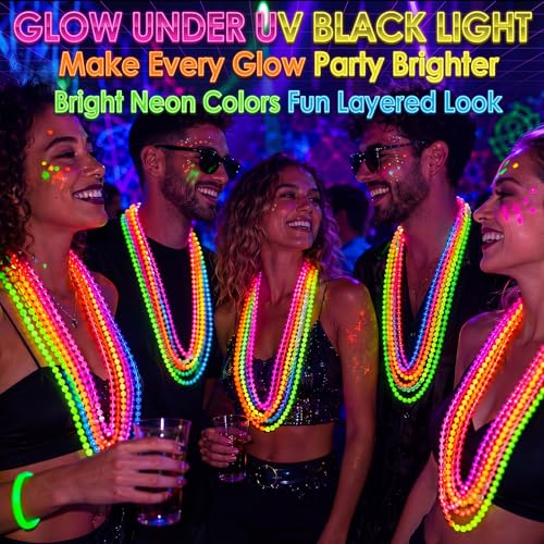 Glow in The Dark Bead Necklace 33 Inches 200 Pcs Multicolor Halloween Jewelry