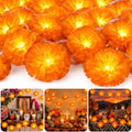 Orange Marigold Garland Lights - 9.8ft 20 LED Artificial Flowers, 4 Pack