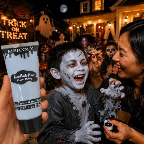 MEICOLY Zombie Face & Body Paint - Light Blue Grey Halloween SFX Makeup - Zombie Blue Variation
