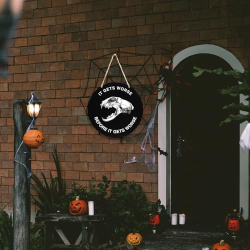 Gothic Skeleton Wood Sign Decor - Halloween Wall Art for Front Door - Variation Gothic22