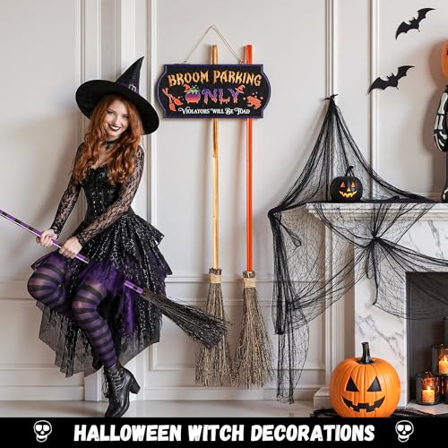 Halloween Light-Up Broom Parking Sign with 3 Witch Brooms - Indoor & Outdoor Decor