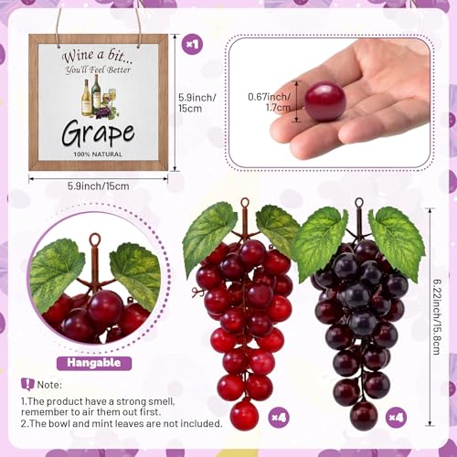 Artificial Grape Set - 9 Bunches Fall Wine Harvest Wooden Sign Centerpiece - Purple & Red