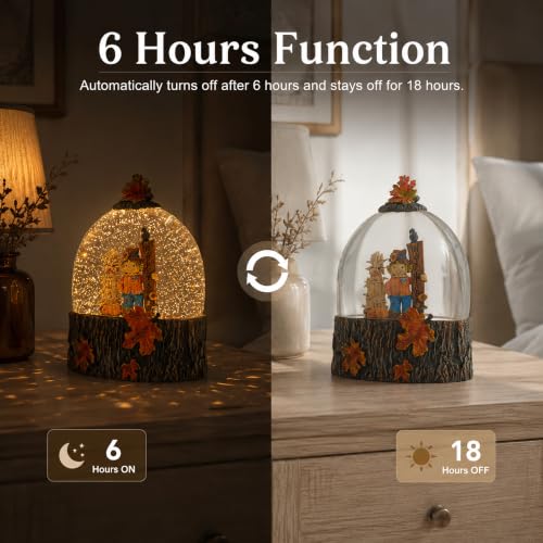 Light Up Fall Snow Globe for Tables - Thanksgiving Harvest Autumn Decoration - Brown & Orange