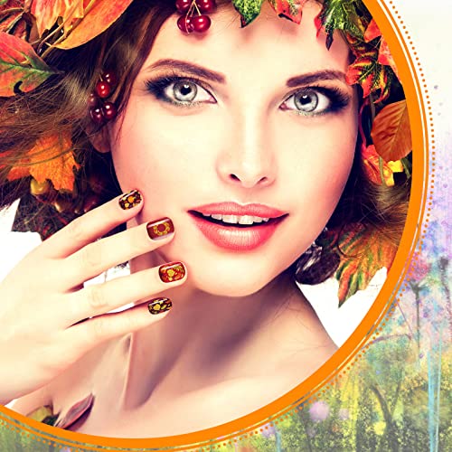 Fall Thanksgiving Press On Nails - Elegant Pattern 16 Pack, Short Fake Nails
