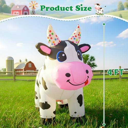 4FT Inflatable Farm Cow Decoration - White, Irregular Variation for Christmas & Parties