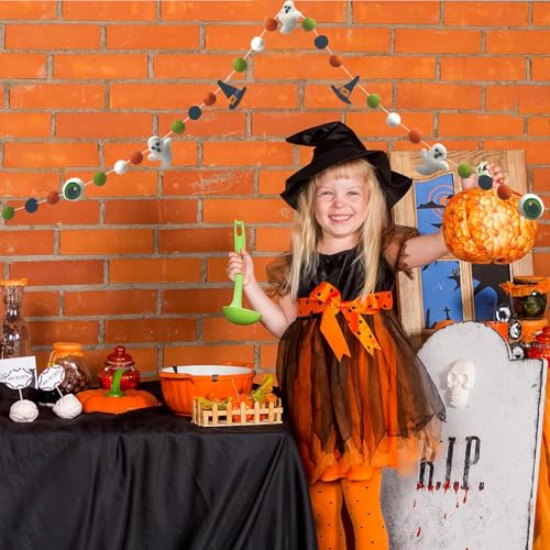 Halloween Felt Garlands Ghost Banner with Pom Poms - Fall Holiday Decor - Variation of THIS listing