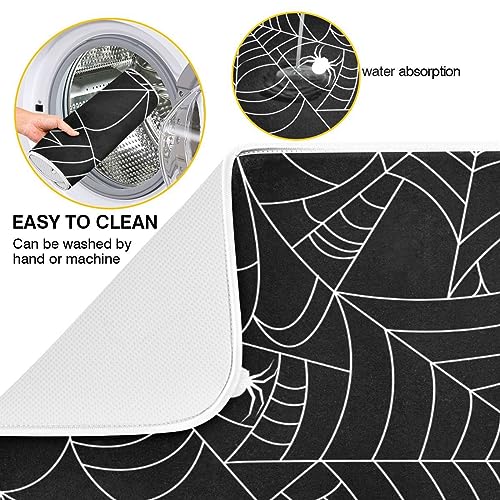Halloween Spooky Spider Web Dish Drying Mat 16x18 Inch Microfiber Absorbent Reversible Kitchen Decor - Halloween