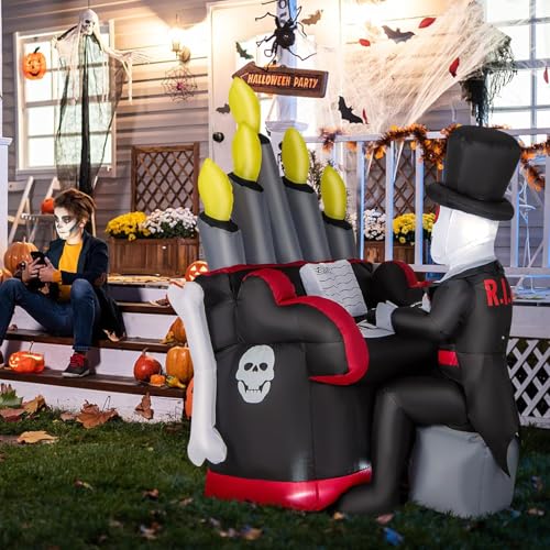 5.5 ft Halloween Inflatable Skeleton with LED Lights for Outdoor Decorations