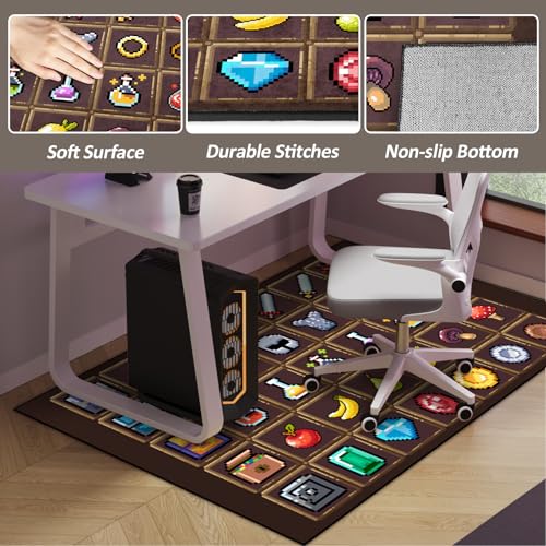 Children's Pixel Game Rug - Non-Slip Brown 3'11 x 5'3 Playroom Decor