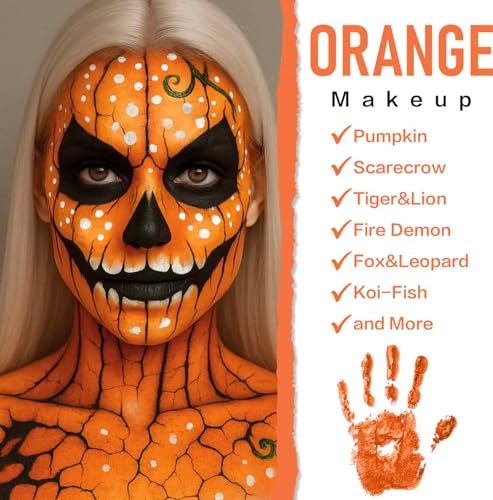 Orange Face & Body Paint Kit - Water-Based Halloween Makeup, Safe Non-Toxic, Stage & Costume Use