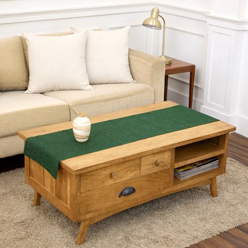 Pure Linen Table Runner - Forest Green Woven 14x48 Inches - Athena