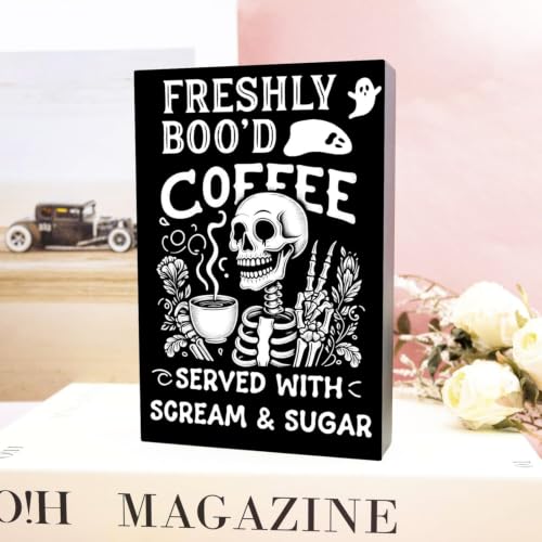 Halloween Coffee Sign Wooden Decor for Coffee Bar Fall Ghost Festive Kitchen Accent