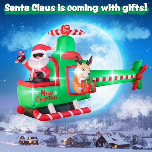 8.5 FT Christmas Inflatable Santa Helicopter with LED Lights for Outdoor Yard Decor