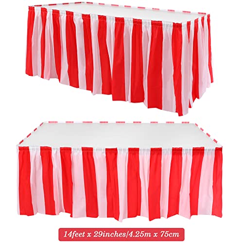 Red White Striped Circus Theme Table Skirt Set for Parties - 4 Pieces, 165 x 29 Inches