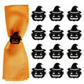 Halloween Napkin Rings Set of 12 - Black Pumpkin with Hat Metal Holders - Fall Party Decor