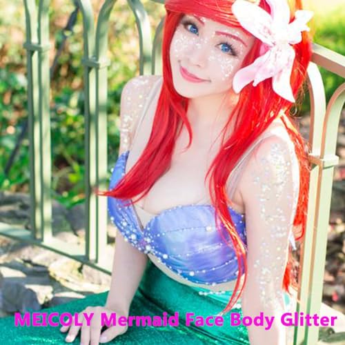 White and Silver Body Glitter Set for Face Hair Rave Cosplay - Chunky Sequins