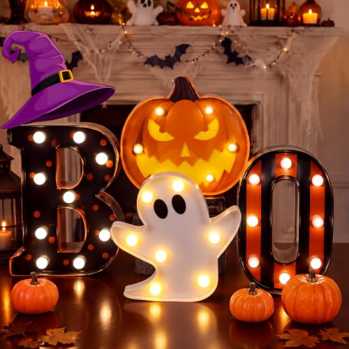 Spooky Halloween LED Pumpkin Ghost Boo Light Sign - Plastic Decor