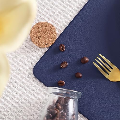Faux Leather Placemat Set of 4 Navy Blue Waterproof Heat-Resistant Table Mats