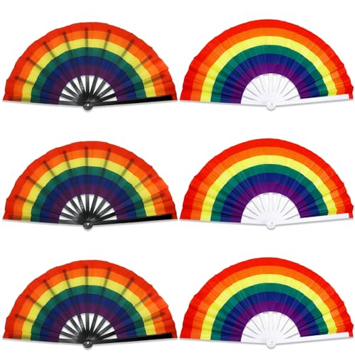 Large Pride Rainbow Fan Hand Fan - Black & White 6 Pack LGBTQ Festival Summer