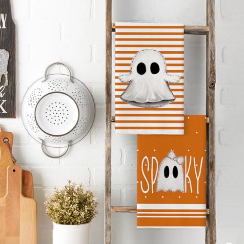 Orange Ghost Halloween Kitchen Towels Set of 4 - 18x26 Inches, Soft & Absorbent
