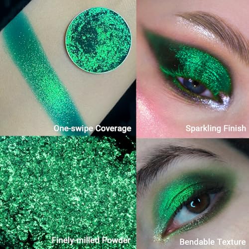 Green Glitter Eyeshadow Palette - Chrome Emerald 28H, Highly Pigmented Metallic Face Makeup