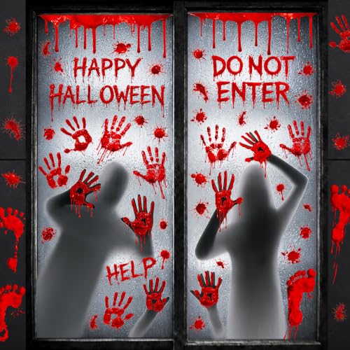 Halloween Bloody Window Clings Decorations - 6 Sheets Scary Stickers
