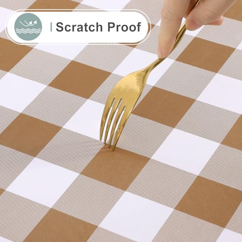 Misaya Waterproof Vinyl Rectangular Table Cloth 102x60 Inches Brown & White