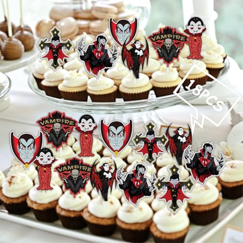 Vampire Dessert Cupcake Toppers Glitter Halloween Party Decorations 18pcs