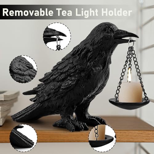 Black Raven Candle Holder Set - Gothic Halloween Decor Tealight Stand - 4PCS