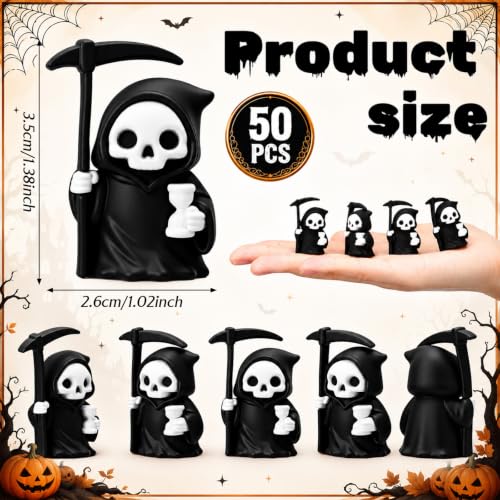 Mini Grim Reaper Figurines Set - Halloween Decor for Home & Party, 50 Pieces
