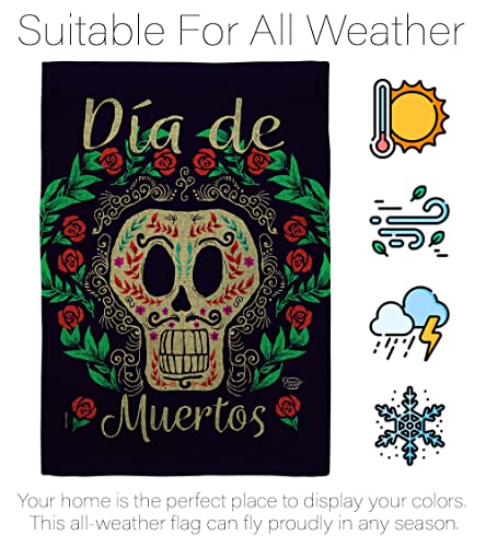 Dia de Muertos Skeleton Garden Flag Set with Wall Hanger - Fall Day of Dead Decor