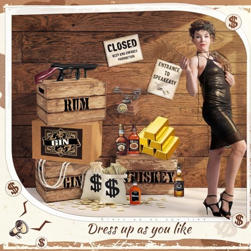 Roaring 20s Party Decorations Set with Canvas Money Bags and Inflatable Gun