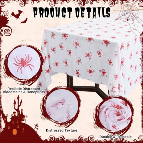 Halloween Spider Tablecloth - Red Spider Design, 85x108in, Reusable, Spider Table Cover - Spider Tablecloth Variation