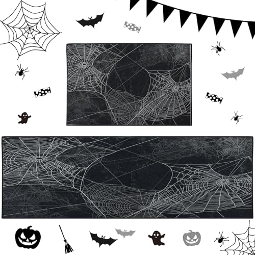 Halloween Spiderweb Kitchen Rugs Set of 2 Non Slip Washable ArtSocket Halloween 2