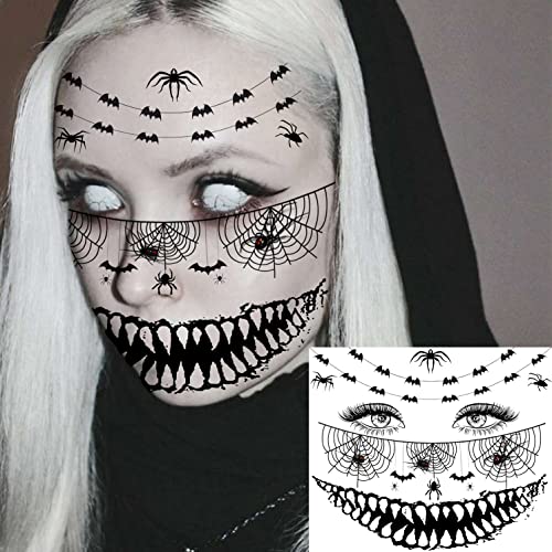 Halloween Face Temporary Tattoos Set - ScaryFace Variation, 4 Sheets, Kids & Adults