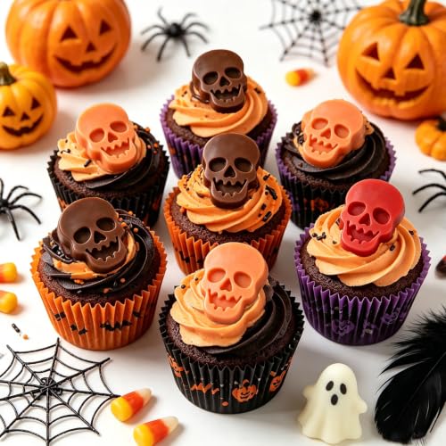Halloween Skull Chocolate Mold 24-Cavity BPA-Free Silicone - Orange Variation