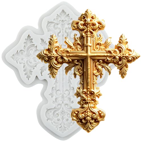 Cross Silicone Mold for Cake Decorating - Style C - Baroque Lace Cross